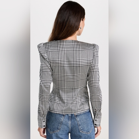 NWOT L'AGENCE Bensen Wrap Silk Houndstooth Blouse - Picture 3 of 13